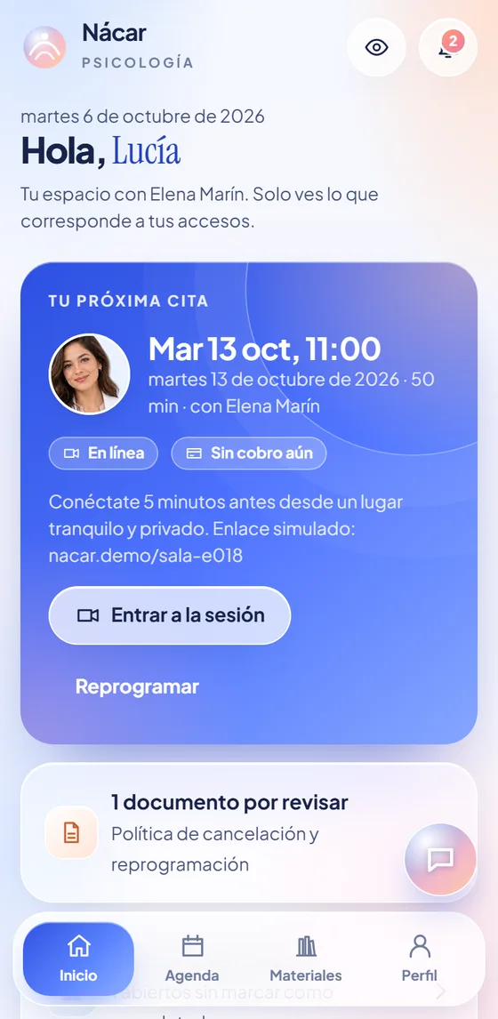 Inicio del paciente con su próxima cita